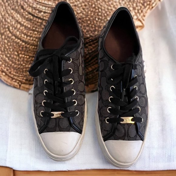 Coach Shoes - Coach Empire Black Monogram Fabric Low Top Sneakers Size 10